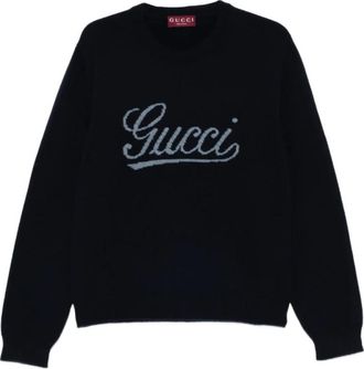 Gucci Truien & Vesten, Heren, Blauw, XL, Wol, Wollen Trui met Intarsia