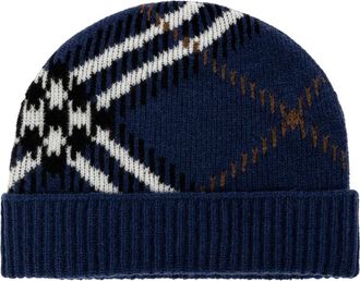 Burberry Berretto in misto cashmere a quadri - - Accessories - unisex - Blu - ONE SIZE