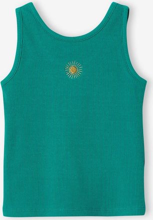 Vertbaudet Geripptes Top mit Sonnen-Stickerei M&auml;dchen smaragdgr&uuml;n