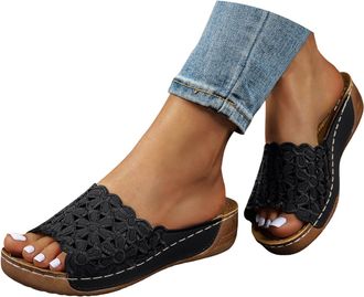 Generic Orthopedic Wedge Sandals for Women Summer Dressy 2025 Casual Open Toe Solid Color Wedge Heel Slides Comfortable Walking Orthotic Platform Sandals with