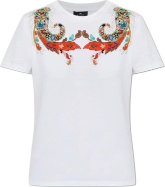 Etro T-Shirt met Applicaties - Dames - T-shirts - Wit - XS - Katoen - Tops