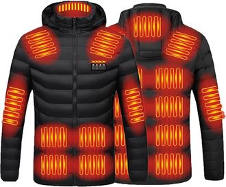 Generic Warmzee Self-Heating Jacket for Men and Woman, USB Rechargeable Heated Jacket, 21 Heating Zones Hooded Heating Warm Jackets (Black,2XL)