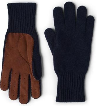 Brunello Cucinelli Cashmere and suede gloves in Navy Blue at Nordstrom, Size X-Large