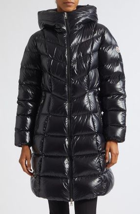 Moncler Marusse Long Lacquered Nylon Down Coat in Black at Nordstrom, Size 5