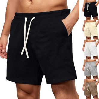 Generic Mens Running Shorts, Oversized Waffle Knit Short, Elastic Waist Drawstring Hiking Shorts, Quick Dry Athletic Short with Pockets, Summer Gym Workout Sw