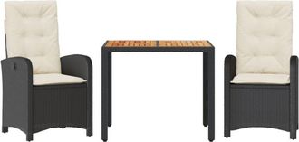 vidaXL Vidaxl - Set Comedor De Jard&iacute;n 3 Pzas Con Cojines Rat&aacute;n Sint&eacute;tico Negro