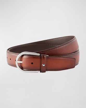 Montblanc Men & apos;s Leather Horseshoe-Buckle Business Belt