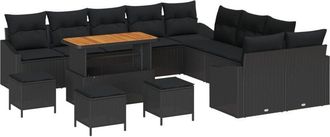 vidaXL Garden Sofa Set with Cushion 14 pcs Black Poly rattan Vidaxl