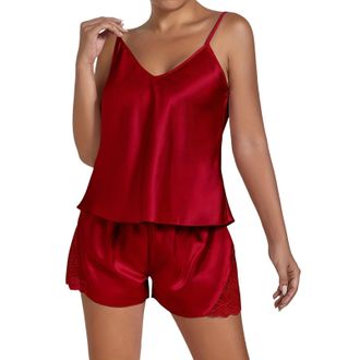 Generic Ladies Fleece Pyjamas Size 14 Ladies Silk Pyjamas Women S Sexy Satin Ruffled Pajamas Sets Shorts Sets Sleepwear Satin Pajamas Shorts Set Nightwear For