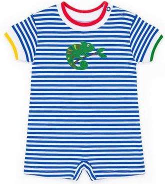 Florence Eiseman Stripe Knit Shortall With Lizard in Royal/white at Nordstrom, Size 18M