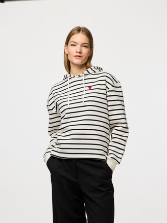 Pieces Hoodie PIECES PCCHILLI LS HOODIE STRIPES NOOS BC, Damen, Gr. XS (34), schwarz-weiss (cloud dancer stripes:schwarz), Sweatware, Obermaterial: 50% Baumw
