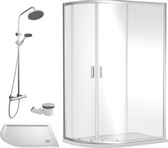 Balterley Offset Left Quadrant Tray Round Shower Waste White Chrome 1200x 800mm