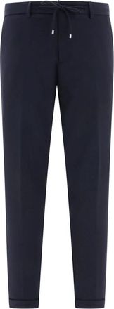 BRIGLIA 1949 Blauwe Wol Trekkoordbroek - Heren - Slim Fit Broeken - Blauw - XL - Wol - Broeken