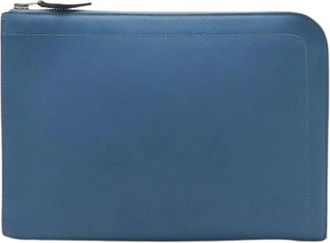 Herm&egrave;s Vintage, unisex, Blauw, ONE Size, Leer, Pre-owned Evercolor Leder Clutch Zakentasche