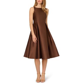 Adrianna Papell Sleeveless Mikado Fit & Flare Midi Dress in Espresso at Nordstrom, Size 14