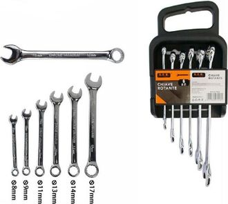 Trade Shop Trade Shop - Confezione 6 Pezzi Chiave Inglese Combinata Cricchetto Anello Varie Misure 07458