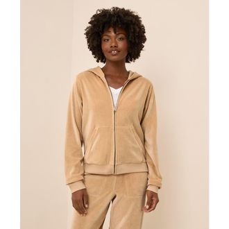 Pact Organic Cotton Pure Velour Zip Hoodie in Sesame at Nordstrom, Size Small