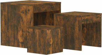 vidaXL Vidaxl - Mesas apilables 3 pzas madera contrachapada roble ahumado