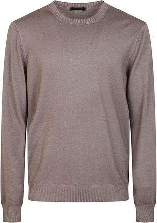 Fay Wollen trui met geborduurd logo - Heren - Ronde hals truien - Bruin - XL - Wol - Truien & Vesten