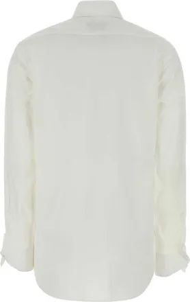 Moschino Womens Stretch Poplin With Bow Chest Pockets Shirt White Cotton Elastane