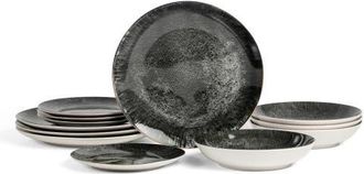 Christian Siriano Onyx 12-Piece Dinnerware Set Porcelain, Service for 4 in Black And Gold at Nordstrom