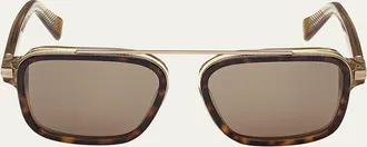 Ermenegildo Zegna Mens Acetate and Titanium Rectangle Sunglasses