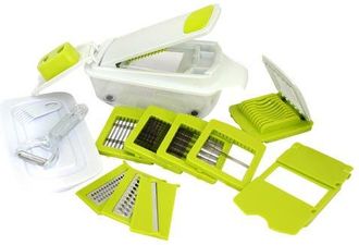 MegaChef 8-in-1 Multi-Use Slicer Dicer and Chopper with Interchangeable Blades, Vegetable and Fruit Peeler and Soft Slicer in Green at Nordstrom