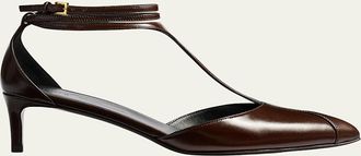 Khaite 45mm Mia Leather T-Strap Pumps