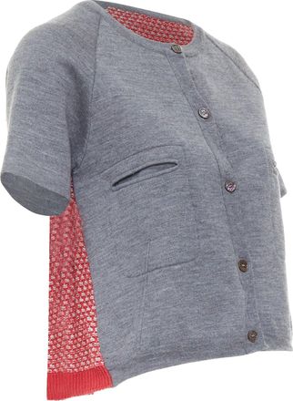 Marni 2016 grey cotton raglan short sleeve red tweed back crop cardigan IT40 S
