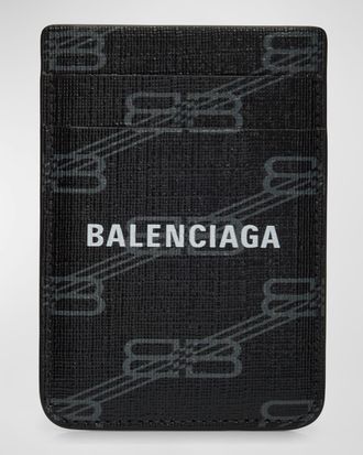 Balenciaga Mens BB Monogram Coated Canvas Magnet Card Holder