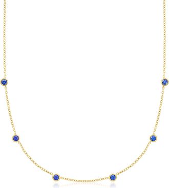 RS Pure by Ross-Simons Bezel-Set Lab-Grown Sapphire Station Necklace in 18kt Gold Over Sterling