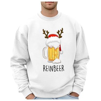 Generic Mens Christmas Beer Glass Themed Casual Style Hoodless Sweatshirt Rose Print Sweaters Male White