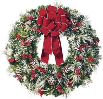 Frontgate Christmas Cheer Flocked Wreath - 48 - Frontgate - Outdoor Christmas Decorations