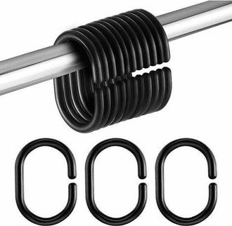 OEM Ganchos De Pl&aacute;stico Negro Para Cortina De Ducha, Anillas En Forma De C Para Barra De Ducha/ventana De Ba&ntilde;o, Paquete De 24, Color Negro