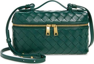 Bottega Veneta Intrecciato Leather Convertible Vanity Case in 3049 Emerald Green-Gold at Nordstrom
