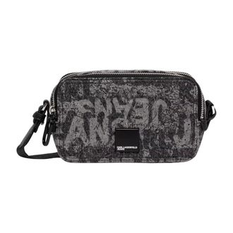 Karl Lagerfeld Tassen, Dames, Grijs, ONE Size, Denim, Denim Graphic Print Camera Bag