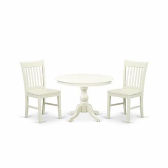 East West Furniture HBNF3-LWH-W 3 Piece Dining Room Table Set - Linen White Dining Room Table and 2 Linen White Dining Room Chairs with Slatted Back - Linen White Finish