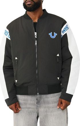 True Religion Chopper Bomber Jacket in Jet Black/winter White at Nordstrom, Size Xxx-Large