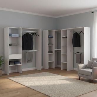 Dmora Armario Grande Trana, Dormitorio 12 Estantes, Perchero, Modular, 388x187h Cm Blanco