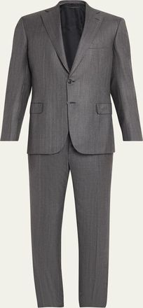 Brioni Mens Tonal Herringbone Wool-Silk Two-Piece Suit