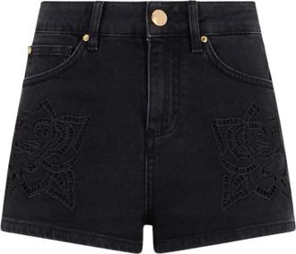 Roberto Cavalli Jeans Shorts Met Rozenborduursel - Dames - Denim shorts - Zwart - XS - Katoen - Korte Broeken
