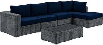 ModWay Summon 5Pc Outdoor Patio Wicker Rattan Sunbrella Sectional Set