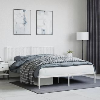Berkfield Home Metal Bed Frame without Mattress with Headboard White 160x200cm | Size: 160x200 cm