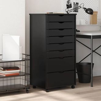 Berkfield Home Rolling Cabinet with Drawers MOSS Black Solid Wood Pine