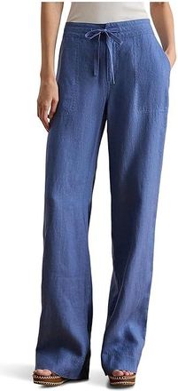Lauren Ralph Lauren Linen Wide-Leg Pants Womens Clothing Carson Blue : 12 32