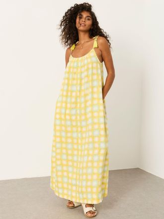 Fat Face FatFace Bea Yellow Sun Tile Linen Tassel Tie Strap Maxi Dress
