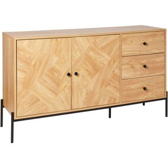 Beliani Credenza retr&ograve; con cassetti vano portaoggetti con ante legno ingegnerizzato base in metallo nero cassettiera contenitore Arizona