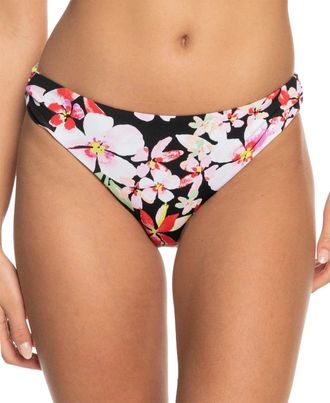 Roxy Printed Beach Classics Bikini Bottom Women Black Tropical Hipster GBO532