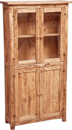 Biscottini International Vitrina Alacena De Estilo Country De Madera Maciza De Tilo Acabado Con Efecto Natural 68x25x130 Cm
