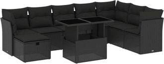 vidaXL Set De Sof&aacute;s De Jard&iacute;n 8 Piezas Y Cojines Rat&aacute;n Sint&eacute;tico Negro Vidaxl